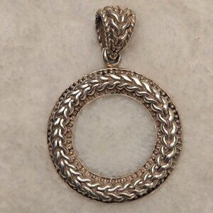 Women's Vintage 925 Sterling Silver Round Embossed Pendant w/Bale - SML